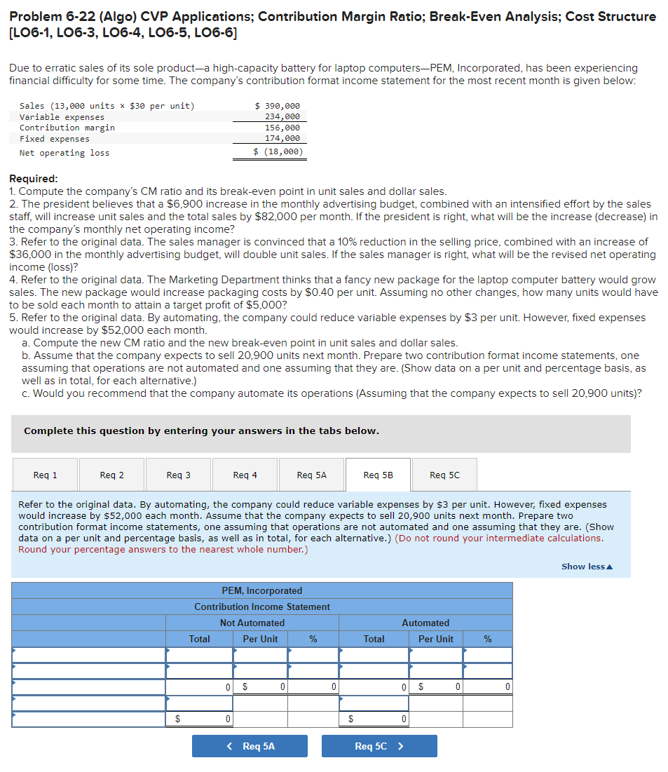 I only need help with 5B Problem 6-22 {Algo} CUP Applications; Contribution