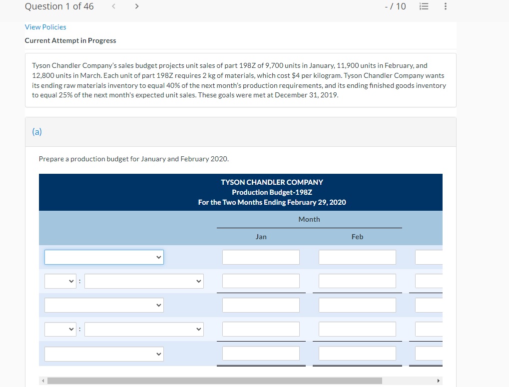 Question 1 of 46 View Policies Current Attempt in Progress - /