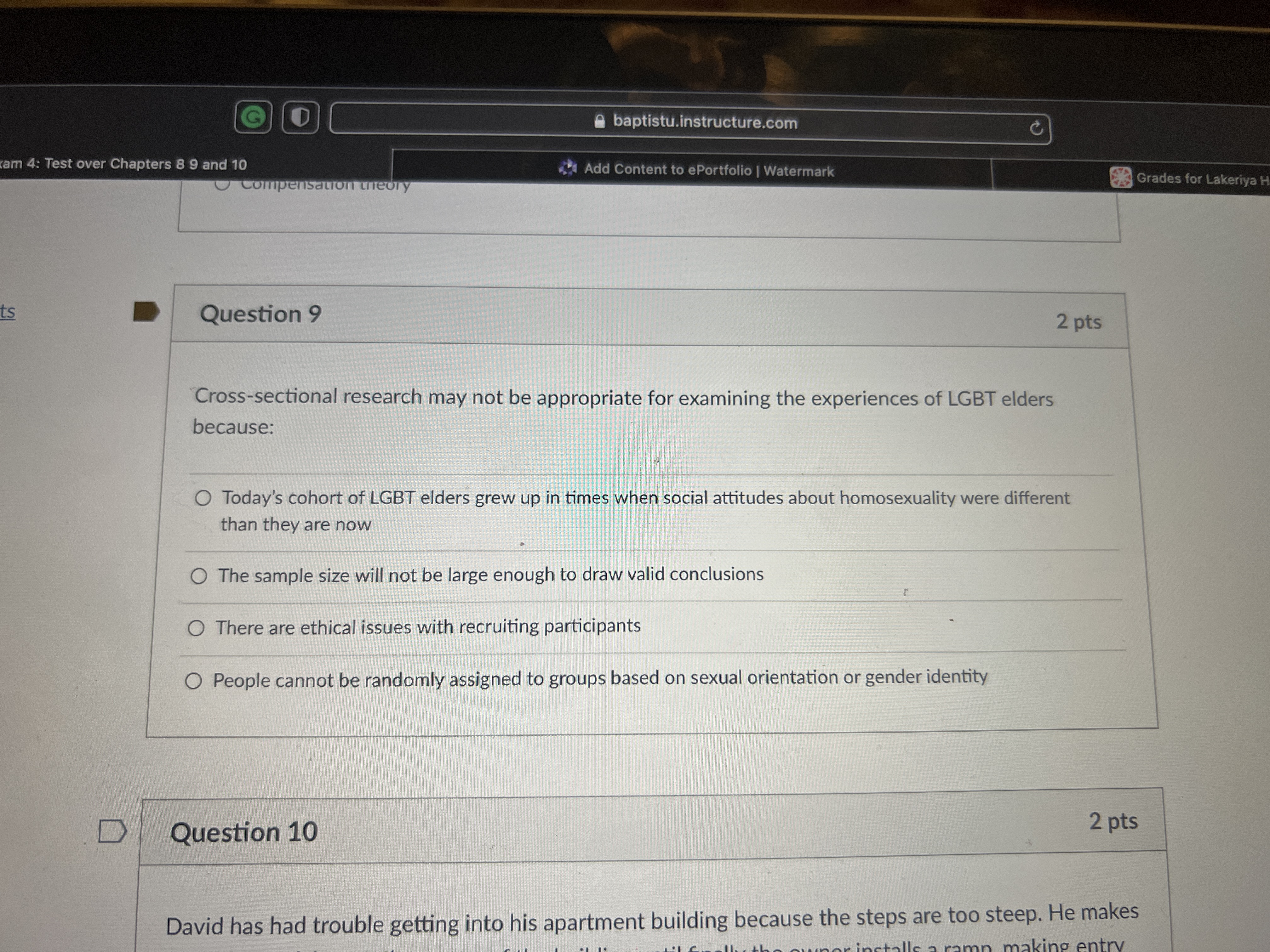 G baptistu.instructure.com am 4: Test over Chapters 8 9 and 10