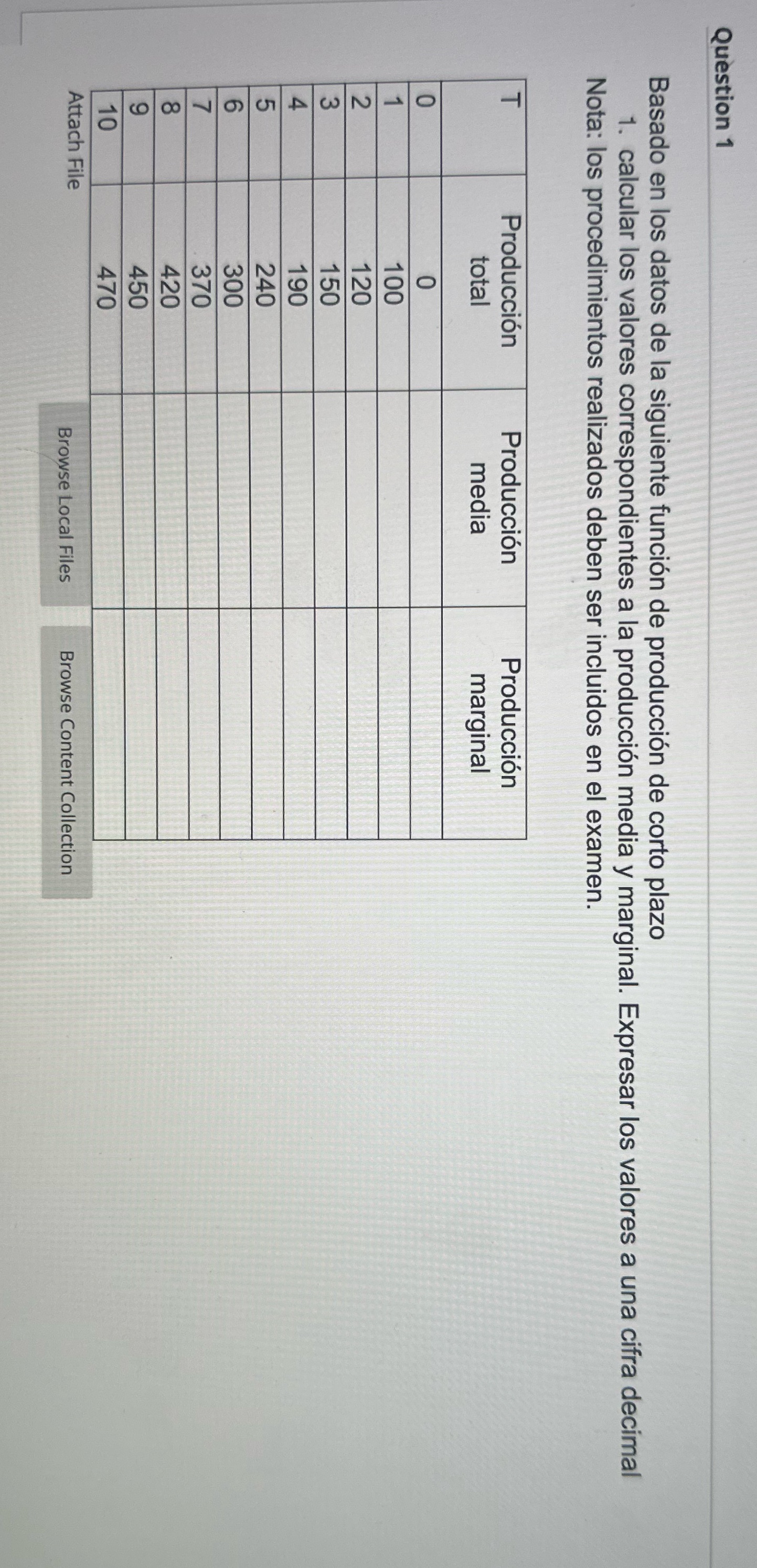  Question 1 Basado en los datos de la siguiente funcion de