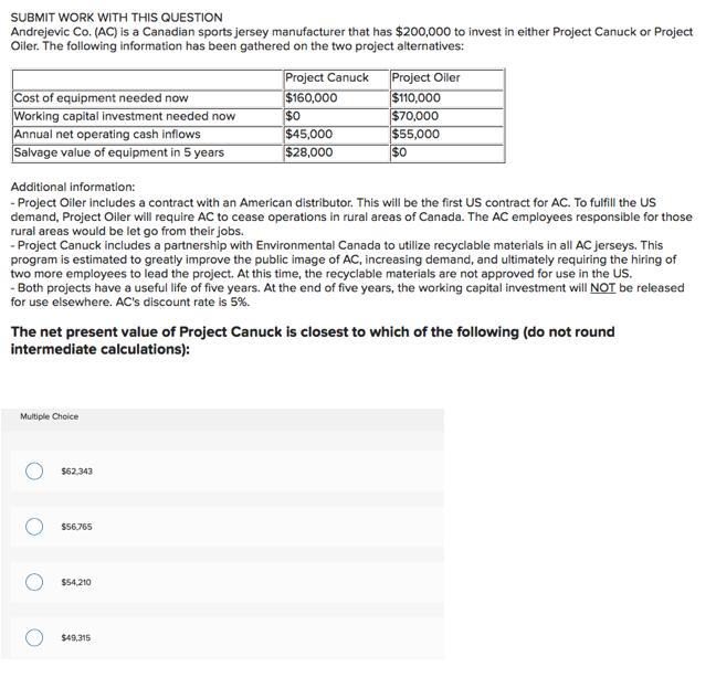  SUBMIT WORK WITH THIS QUESTION Andrejevic Co. (AC) is a Canadian