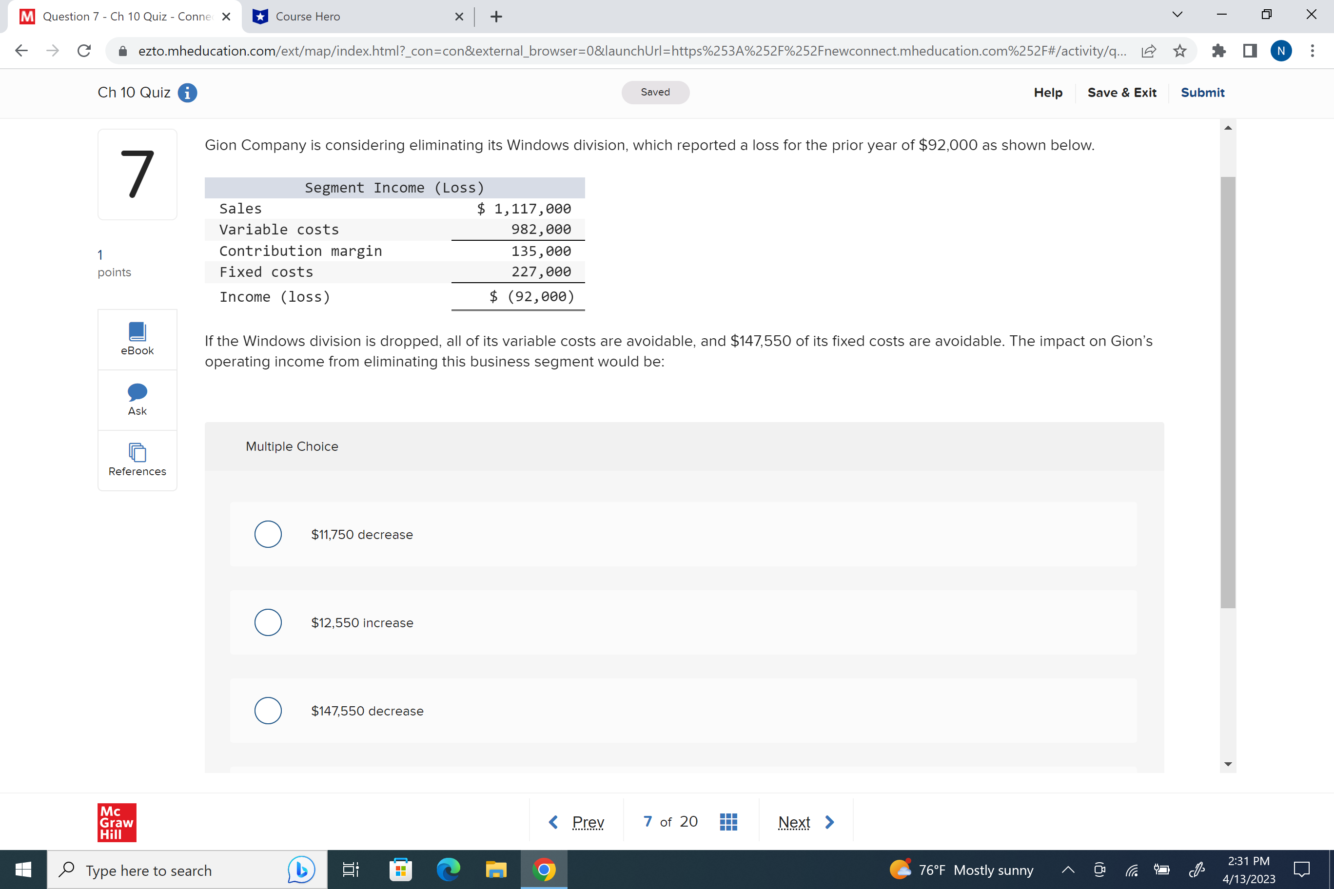  m Question 7 , Ch i0 Quiz , Conn >( u