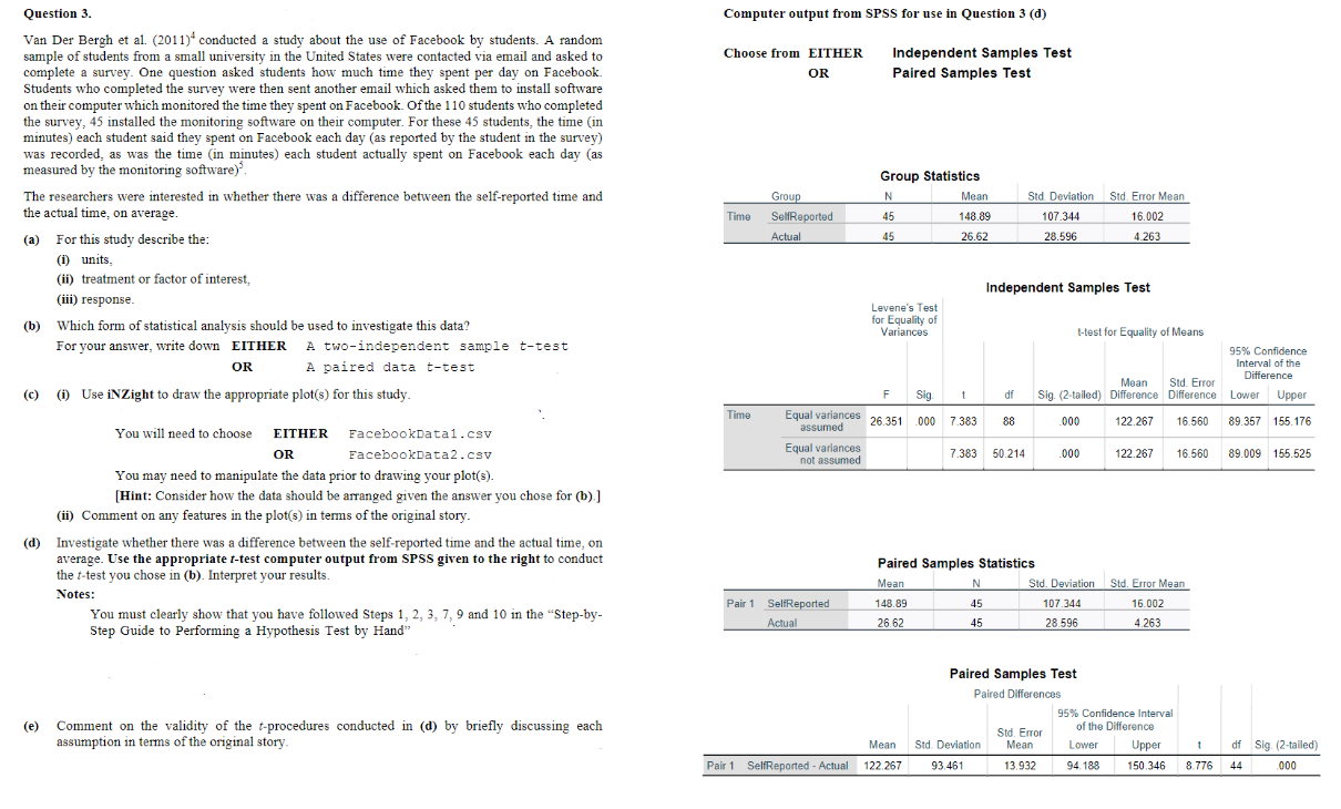  Question 3. Computer output from SPSS for use in Question 3