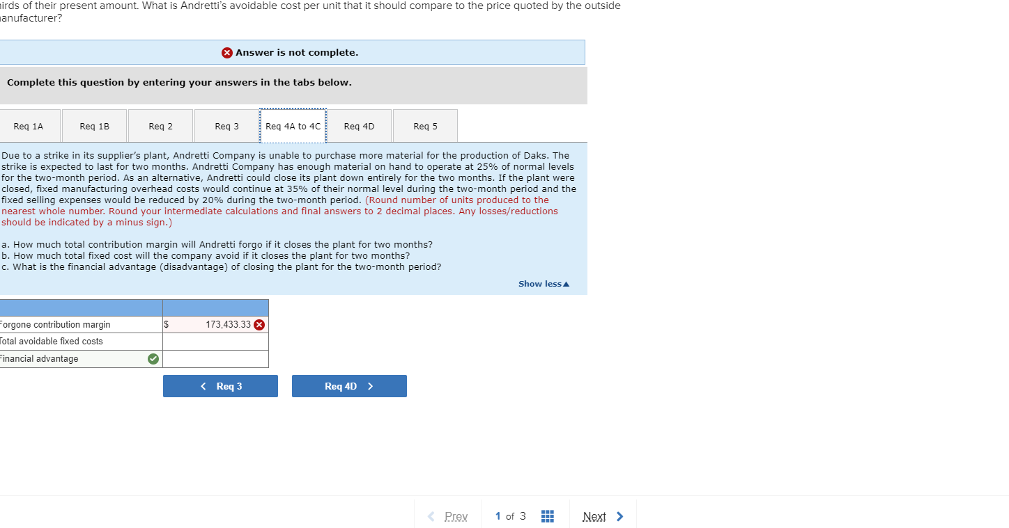 lirds of their present amount. What is Andretti's avoidable cost per unit