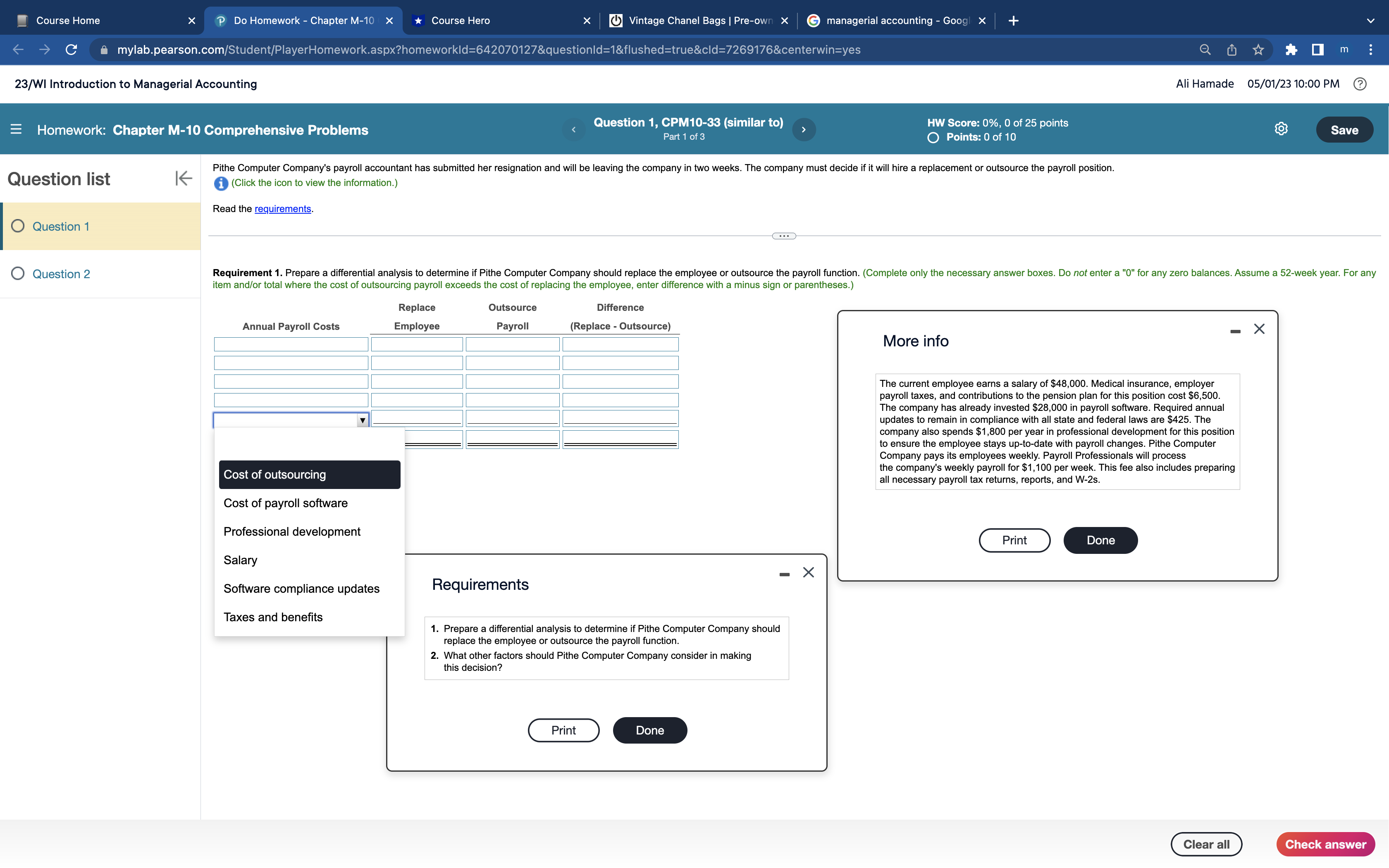Course Home X P Do Homework - Chapter M-10 x Course