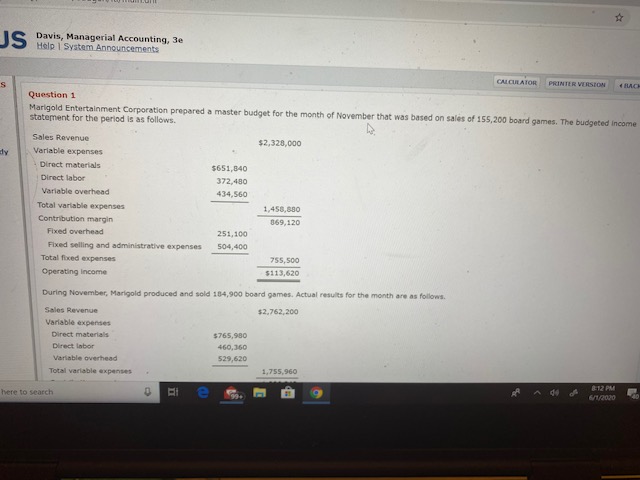 JS Davis, Managerial Accounting, 3e Help | System Announcements CALOR ATOH