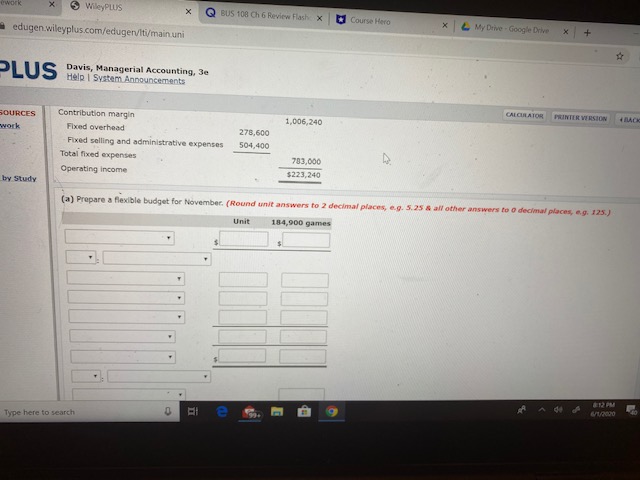 PRINTER VERSION Question 1 Marigold Entertainment Corporation prepared a master budget for