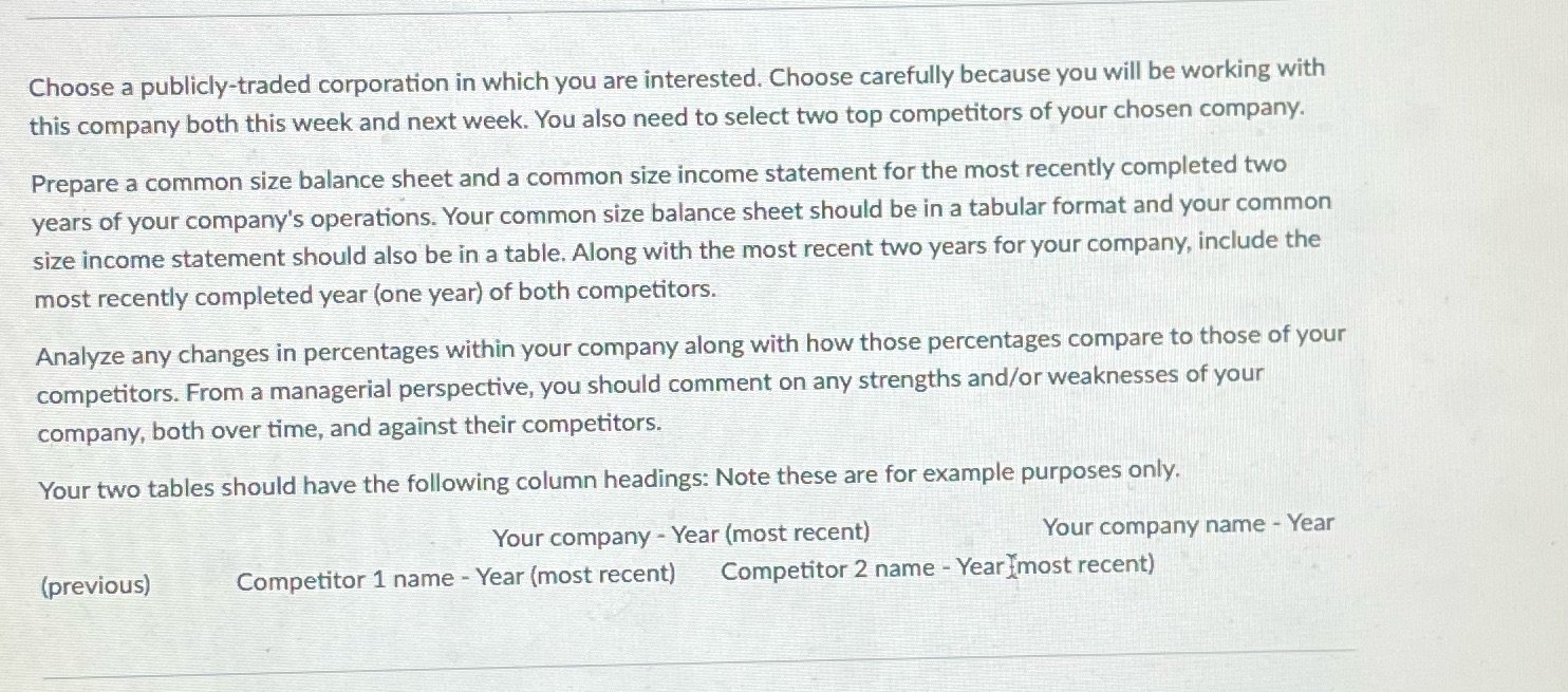 Can someone help me with this please ? Choose a publicly-traded corporation