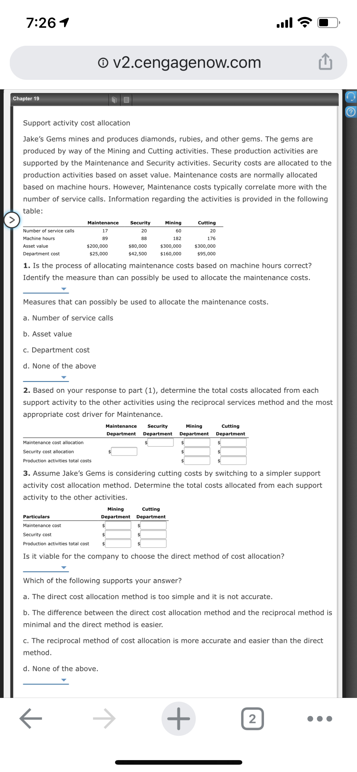 Help with Questions 1-3 7264 .nl 4? E} (D v2.cengagenow.com [I] Chapter