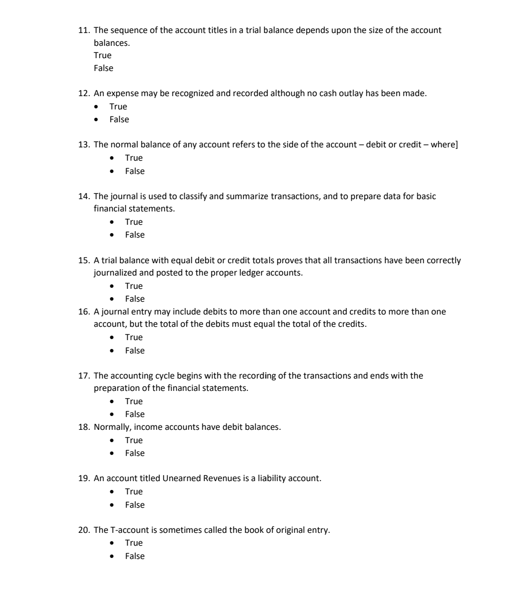 IN BLANKS. THANK YOU! True or False: Choose True if the answer