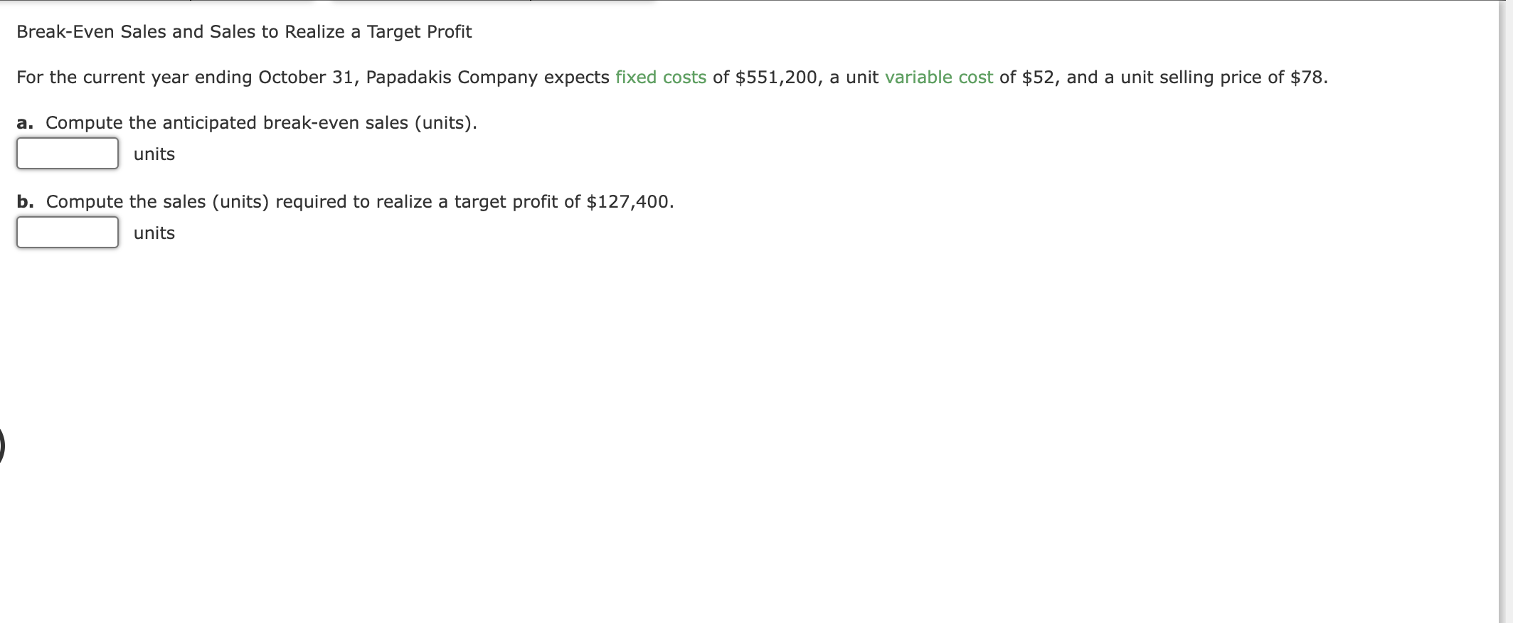 components of the total cost. The data for various levels of production