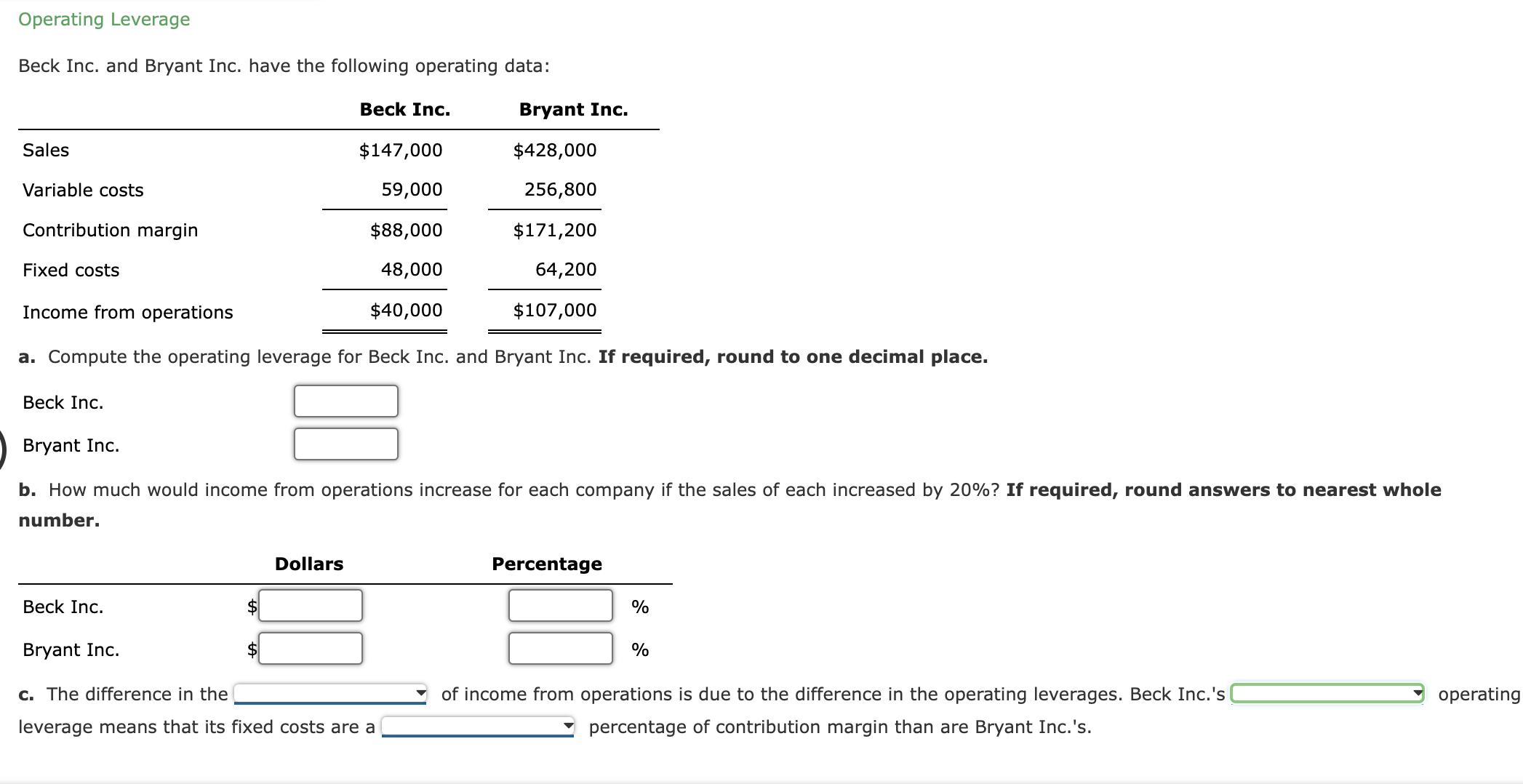 unit and the total xed cost. Variable cost (Round to two decimal