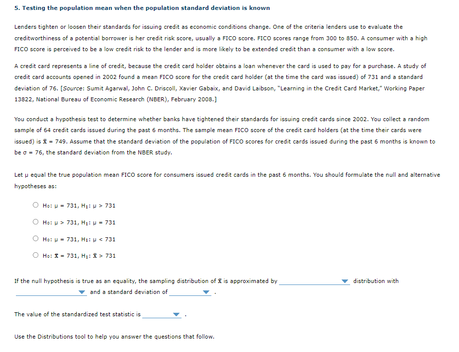  5. Testing the population mean when the population standard deviation is