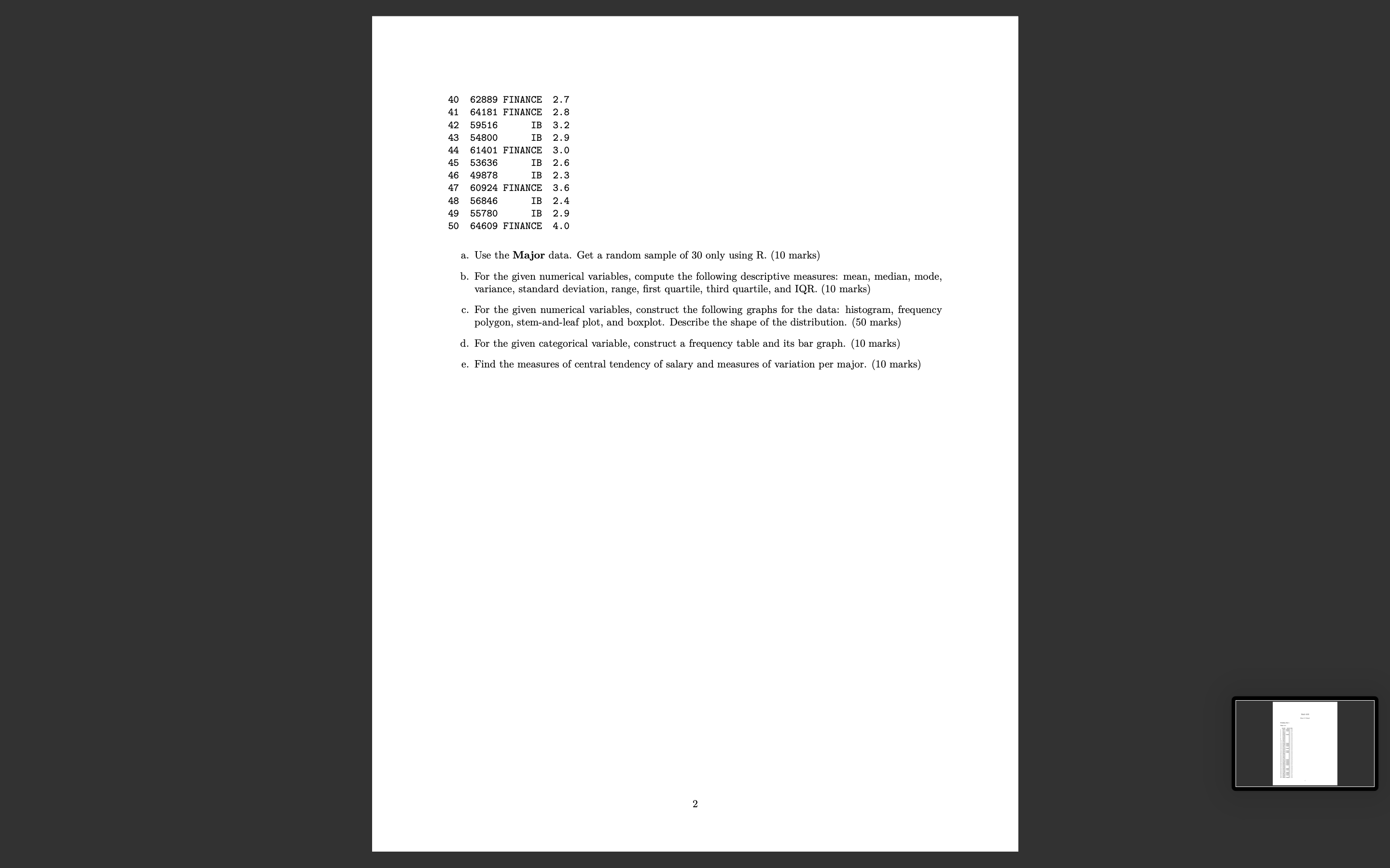 MAJOR UGPA 64057 FINANCE 3.6 55111 FINANCE 2.6 58018 IB 2.7 54426