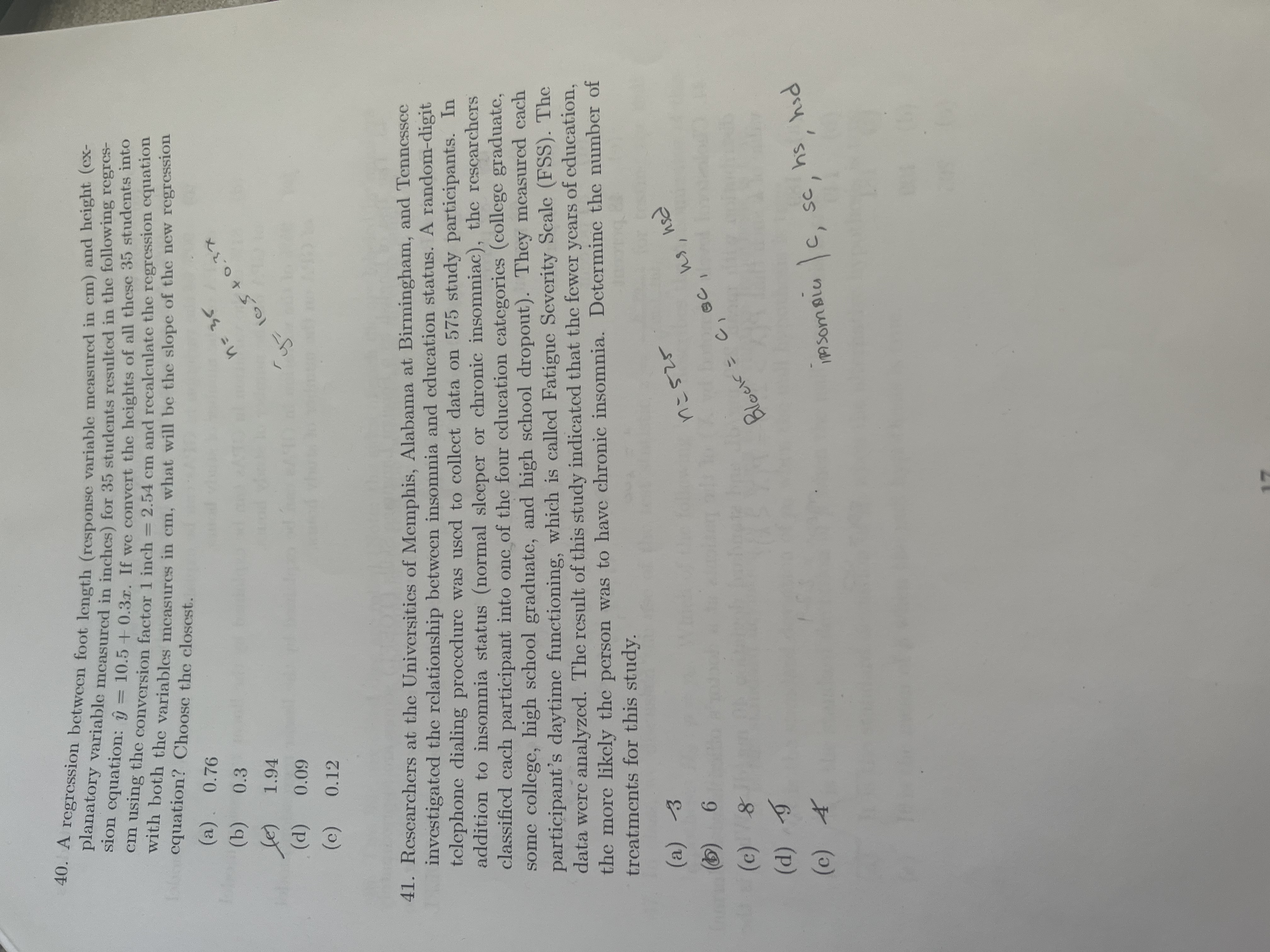  40. A regression between foot length (response variable measured in cm)