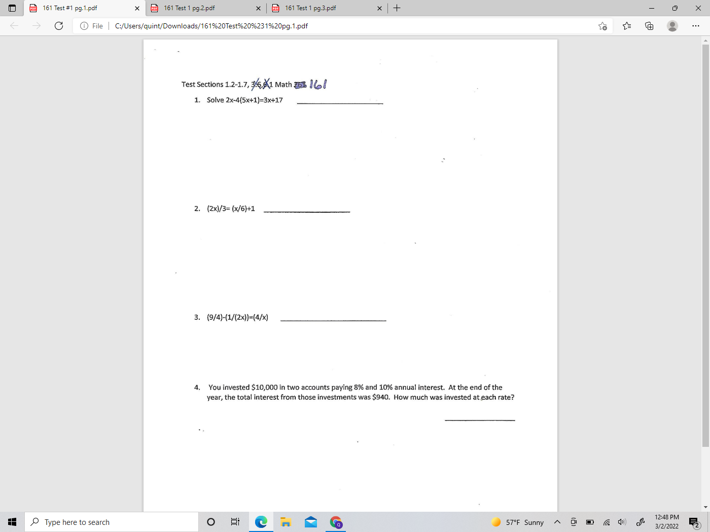  161 Test #1 pg.1.pdf X DD 161 Test 1 pg.2.pdf *
