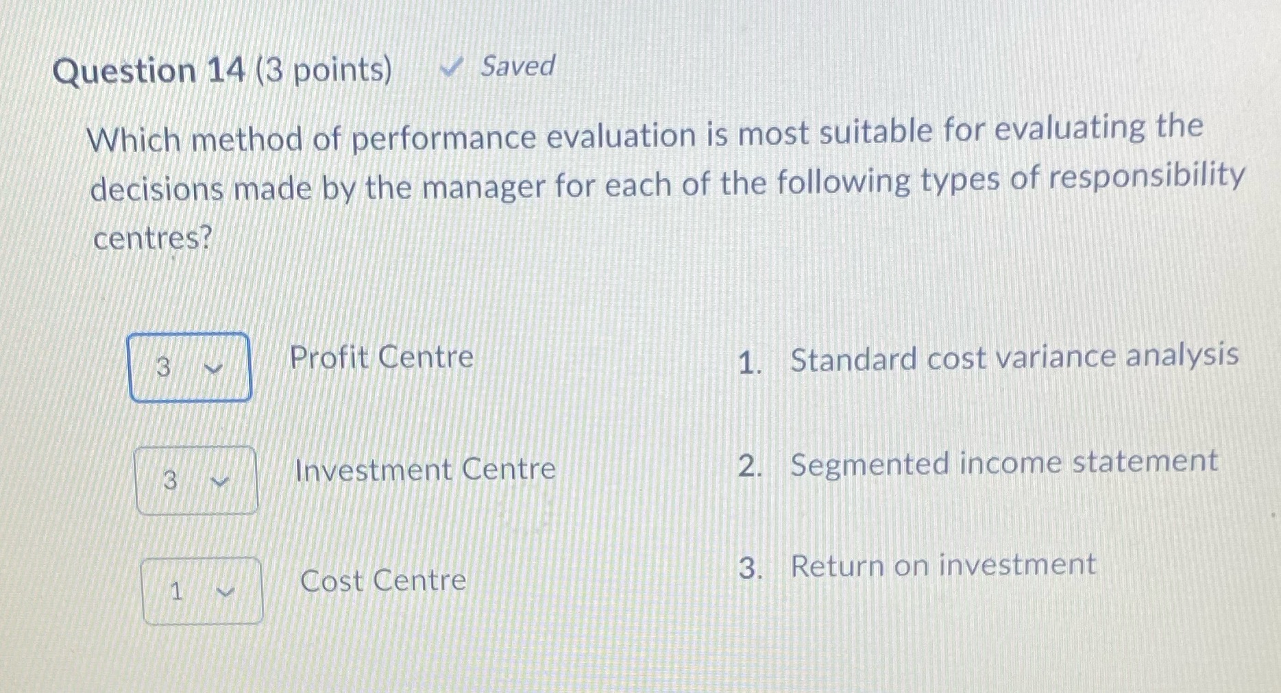 Need this urgently Question 14 (3 points) Saved Which method of performance
