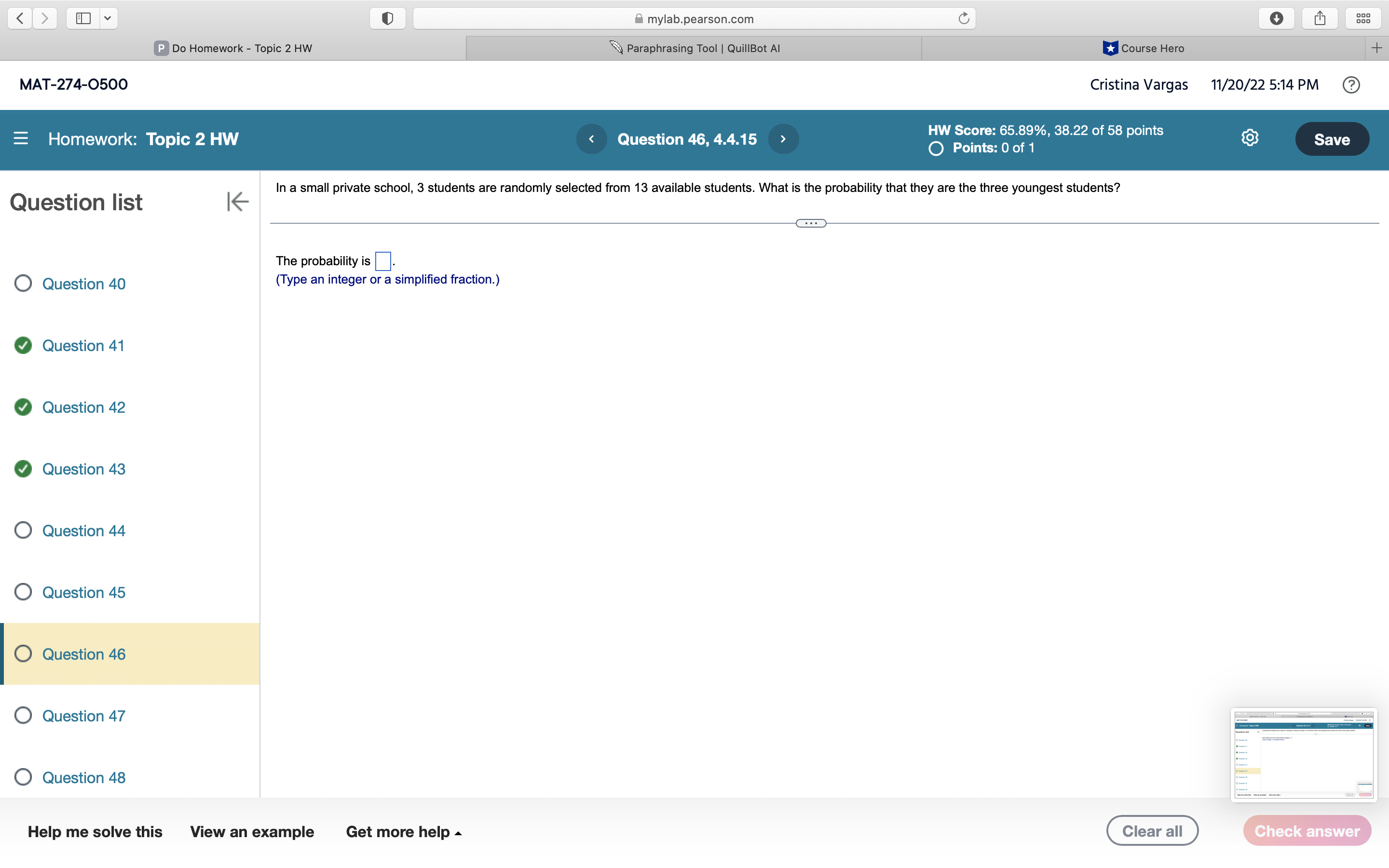 11/20/22 5:14 PM Homework: Topic 2 HW Question 44, 4.4.5 HW Score: