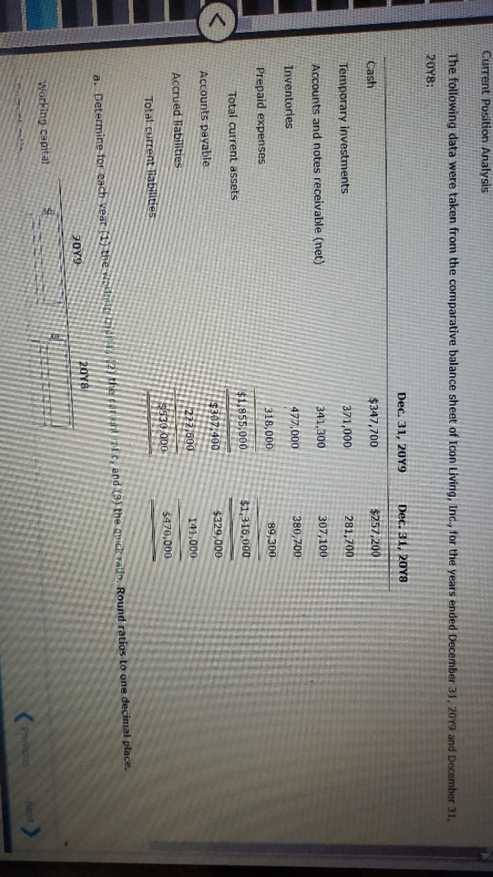  Current Position Analysis The following data were taken from the comparative