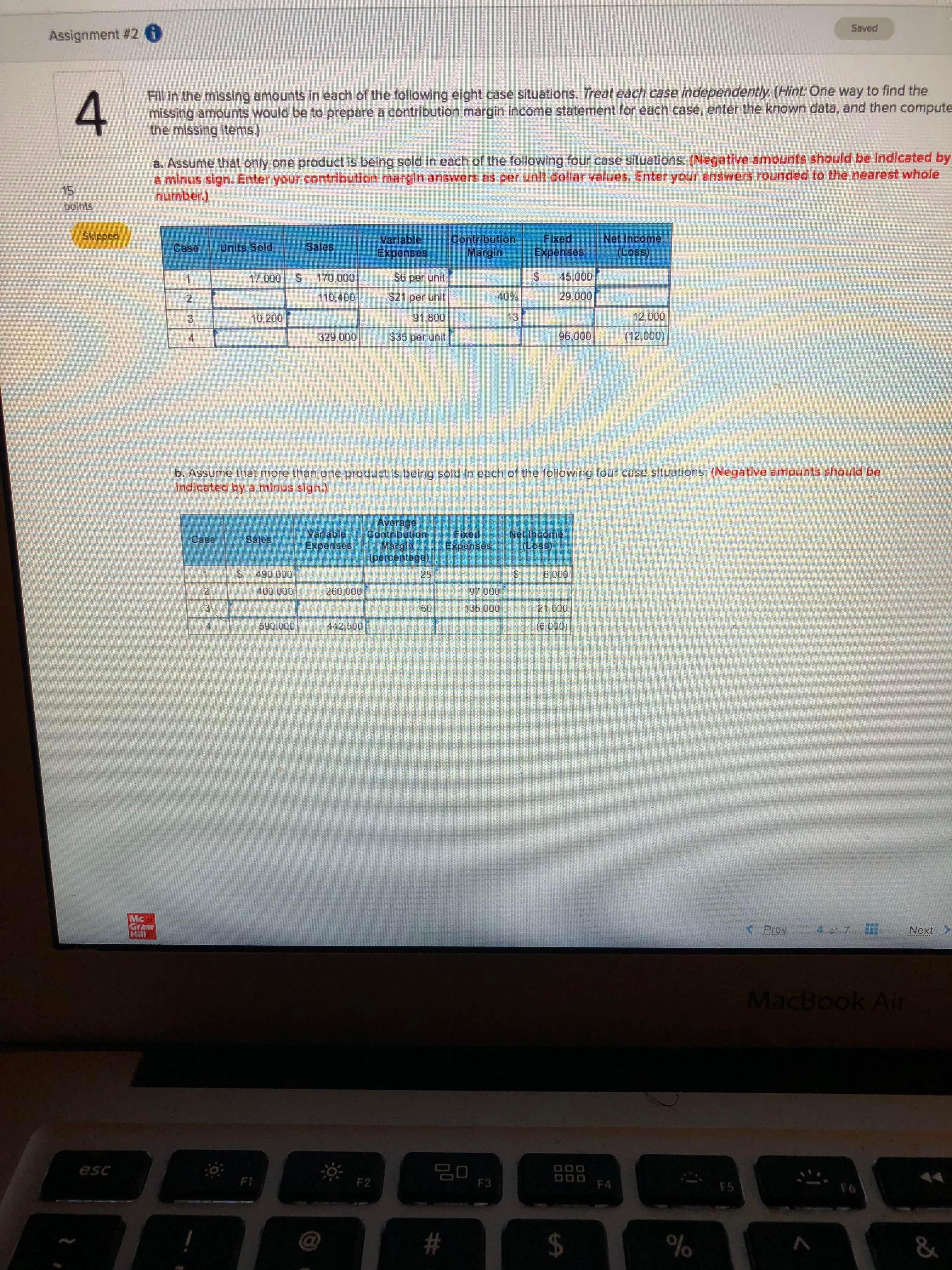 Assignment #2 @ Saved 4 Fill in the missing amounts in