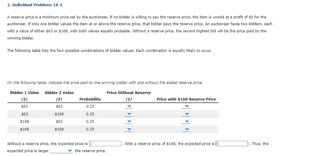 2. Individual Problems 18-2 A reserve price is a minimum price