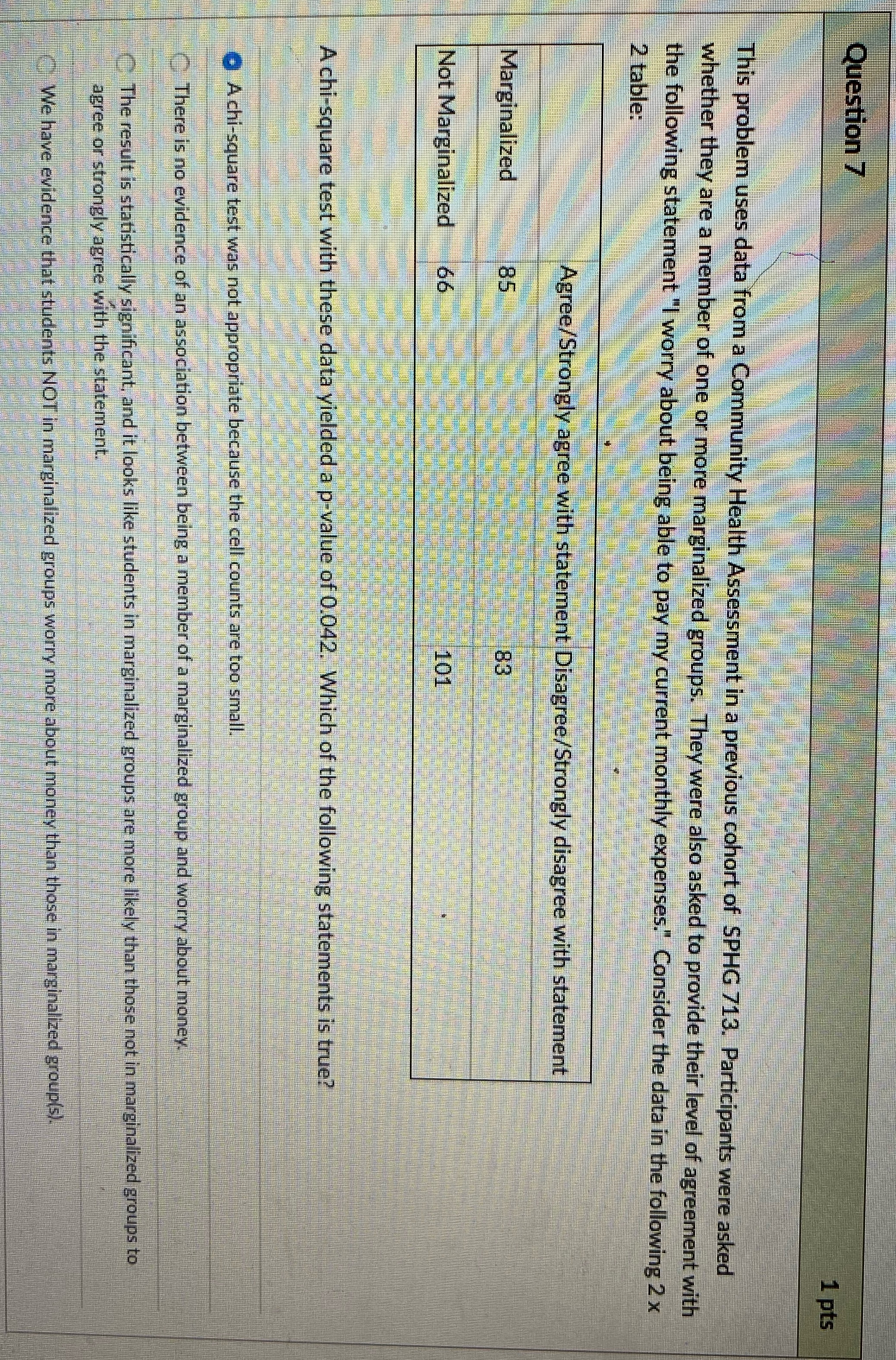 Question 7 1 pts This problem uses data from a Community