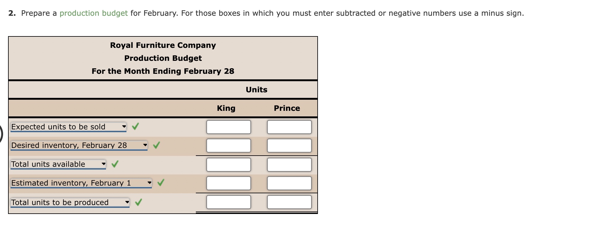 Company requests estimates of sales, production, and other operating data from the
