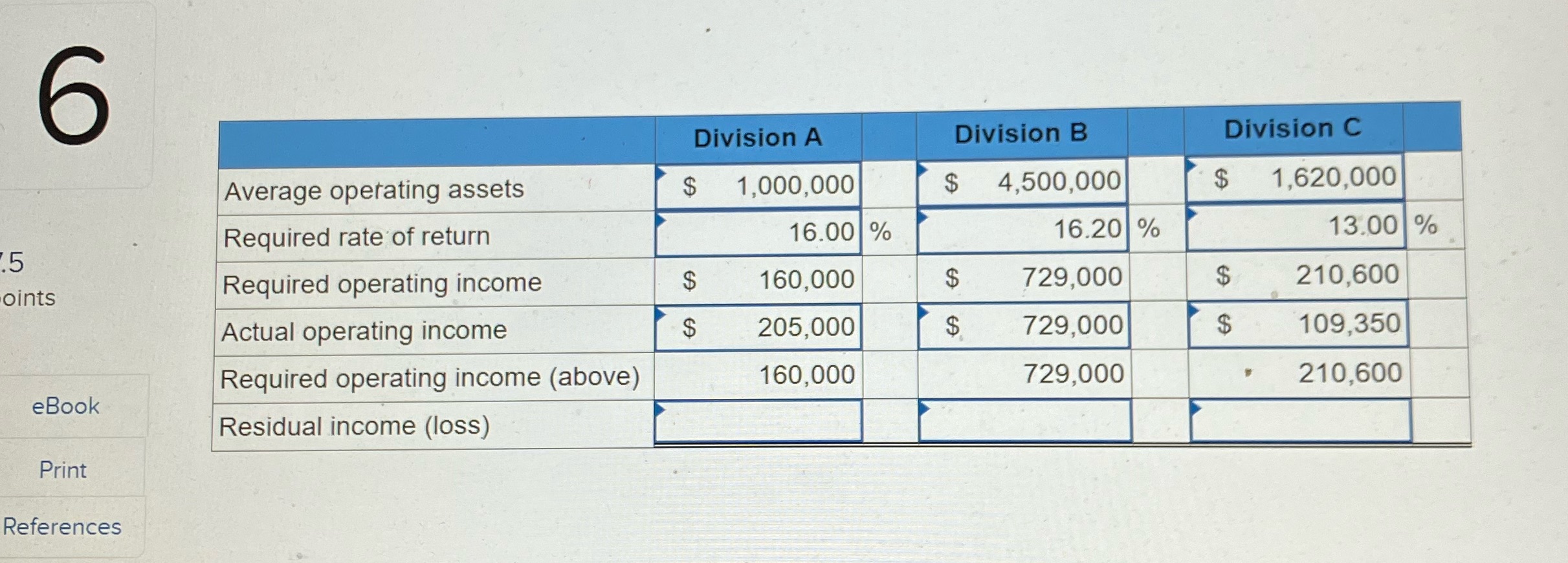  '.5 >oints eBook Print References Average operating assets 5 1,000,000 Required