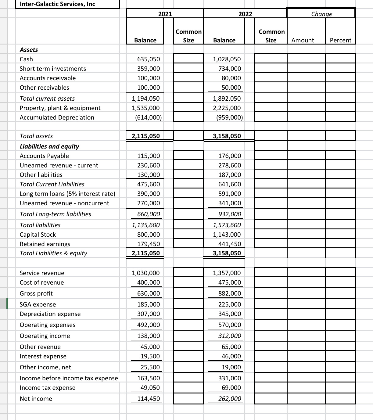 1. help prepare horizontal & vertical analysis for 2022-20212. Assist identifying errors