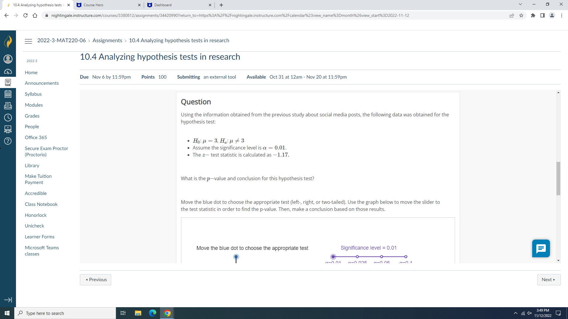 10.4 Analyzing hypothesis tests ir X Course Hero * *Dashboard +