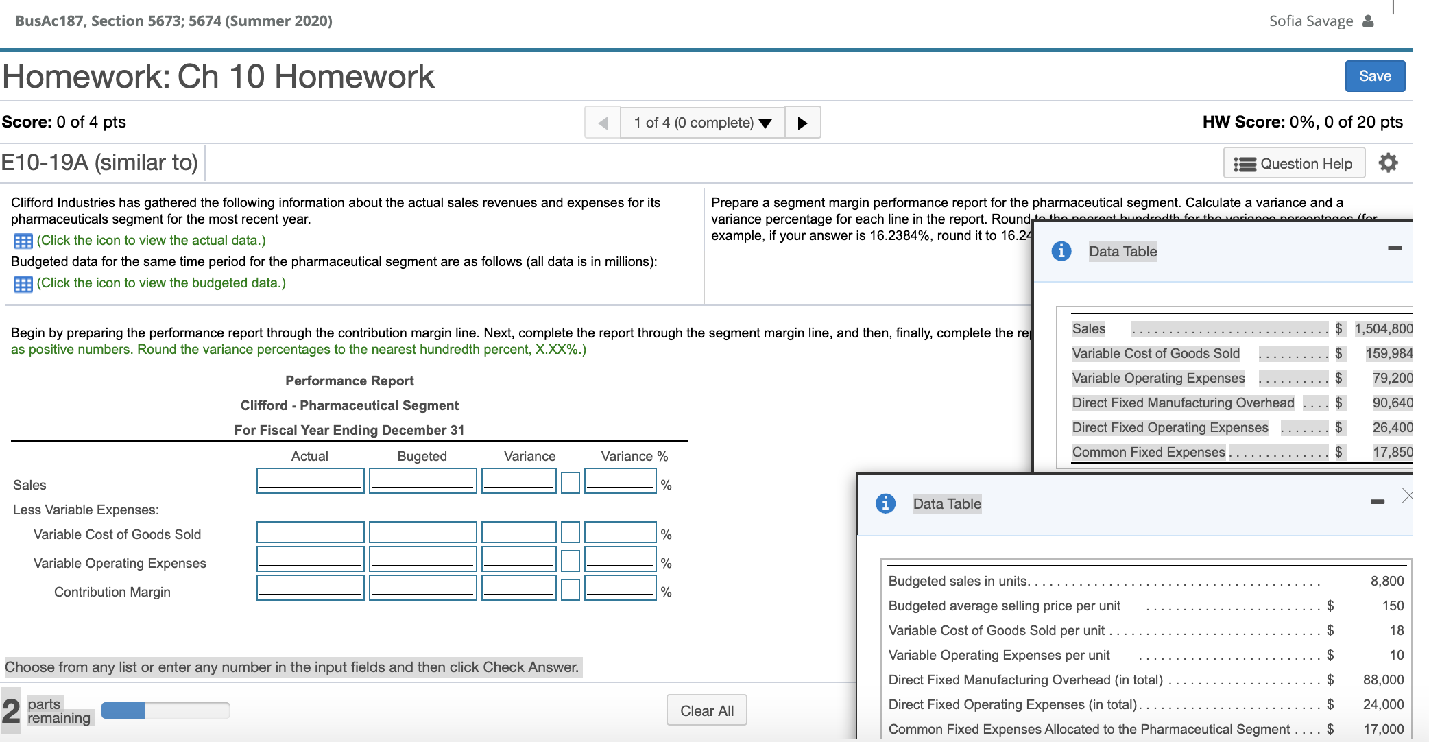 1. prepare the performance report through the contribution margin line.?2. complete the