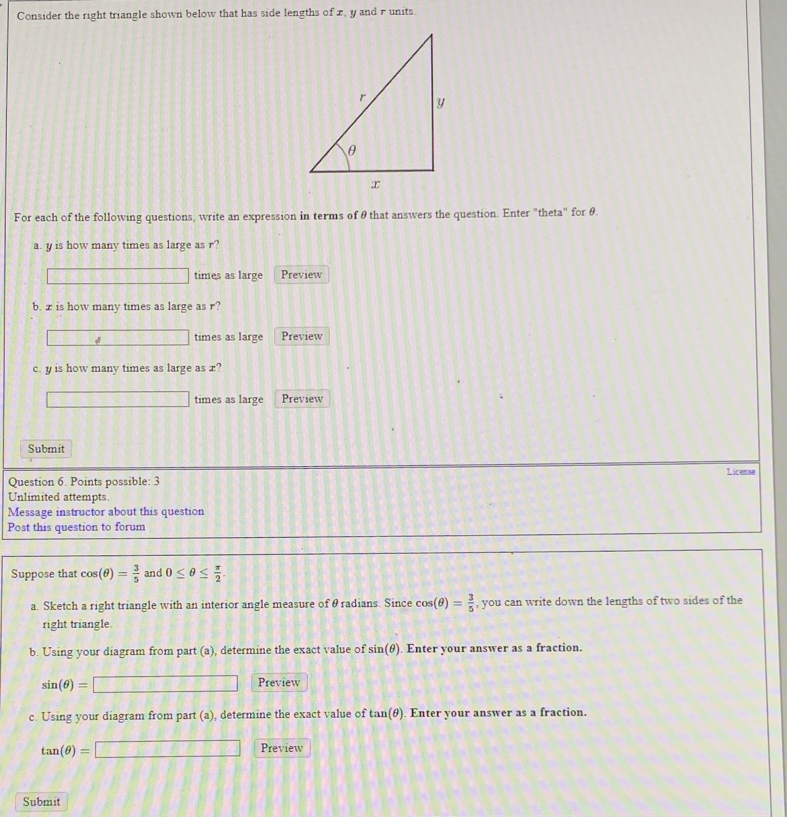 Consider the right triangle shown below that has side lengths of