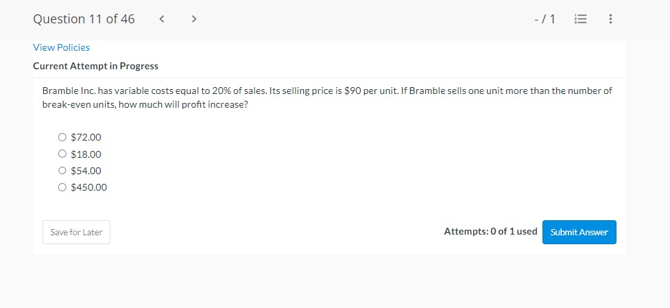  Question 11 of 46 f'| E E View Policies Current Attempt