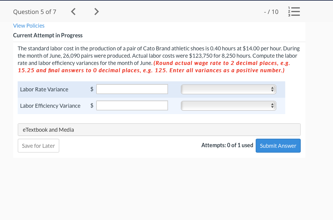  Question 5 of 7 > - / 10 E View Policies