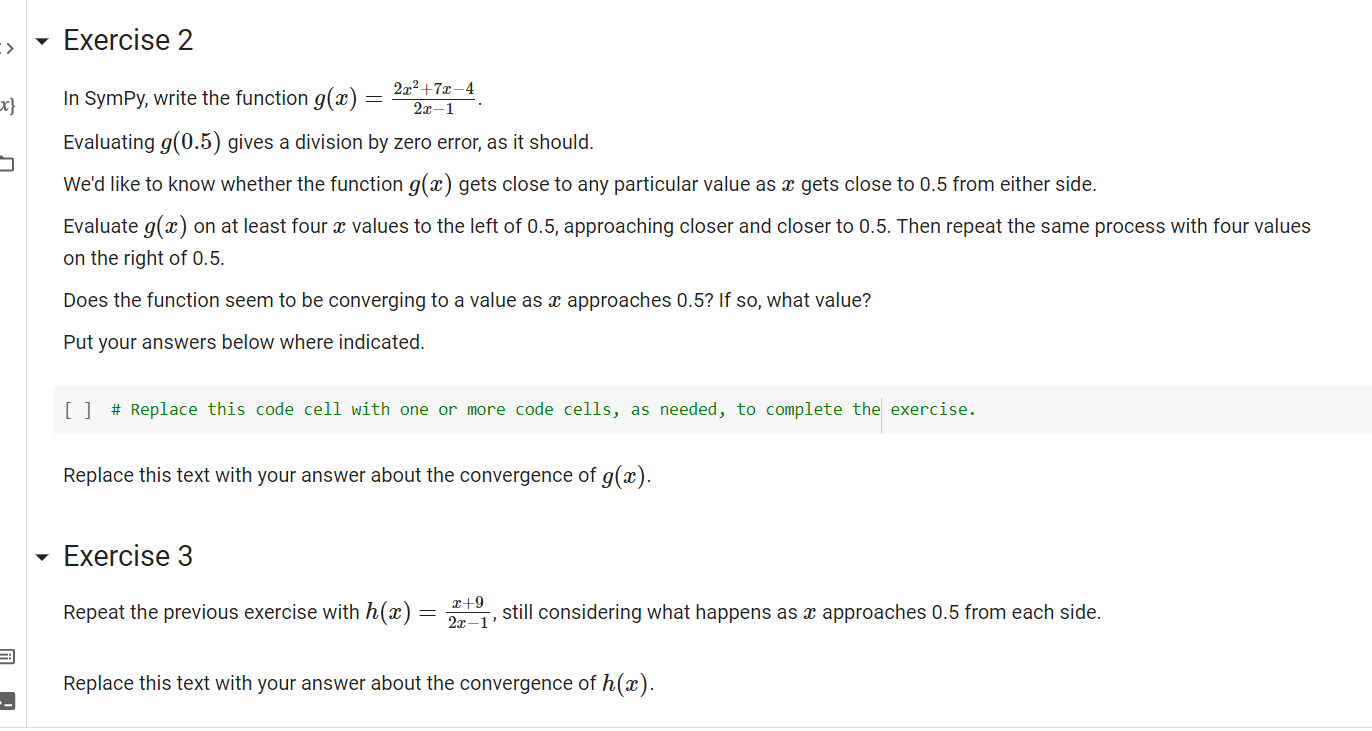  ;> v Exercise 2 x] In SymPy, write the function g(:v)