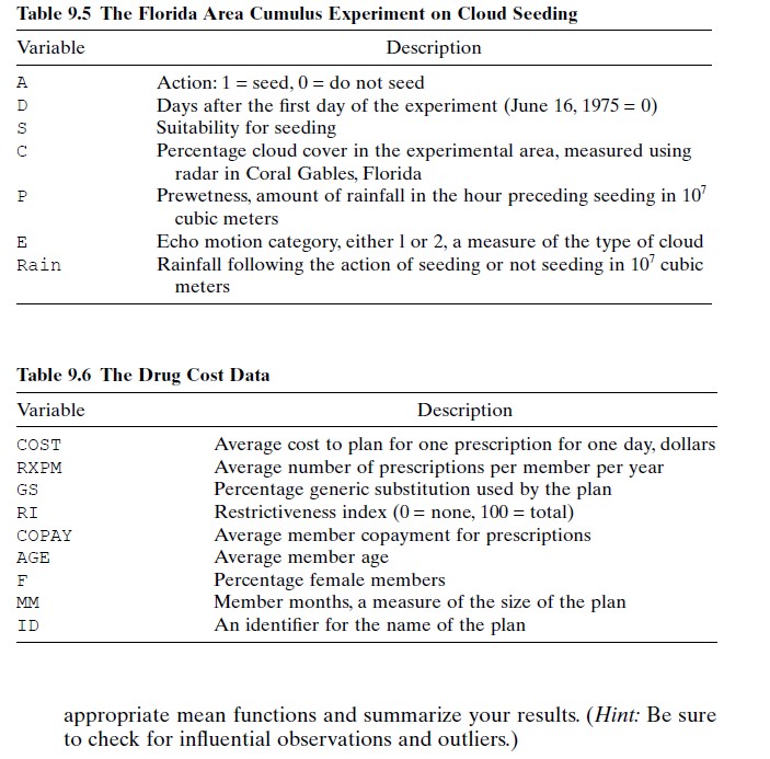 Table 9.5 The Florida Area Cumulus Experiment on Cloud Seeding Variable