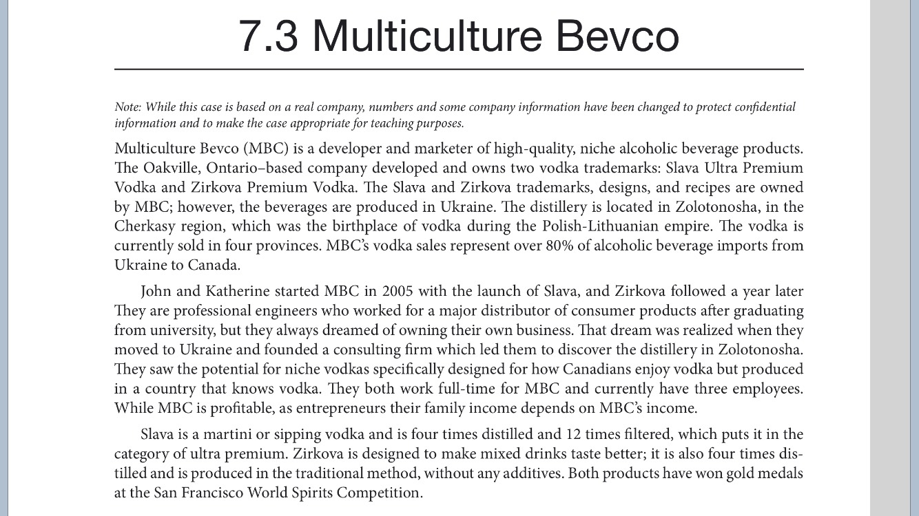 7.3 Multiculture Bevco case analysis: Address John and Katherine's questions in a