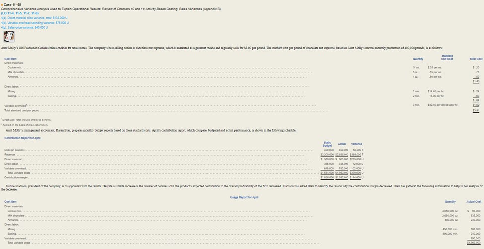  . Case 11-56 Comprehensive Variance Analysis Weed to Explain Operational Results: