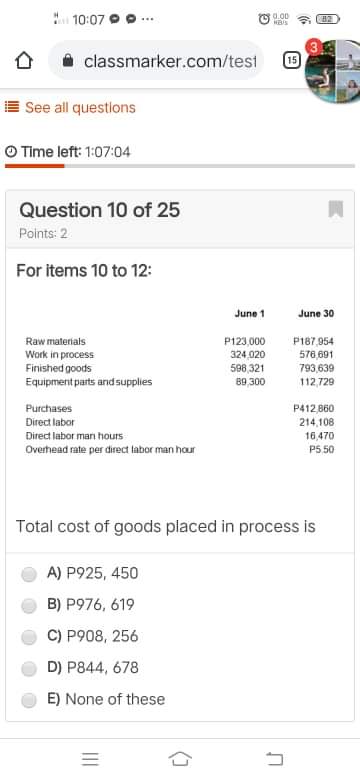 10:07 9 0 ... classmarker.com/test 15 See all questions Time left: