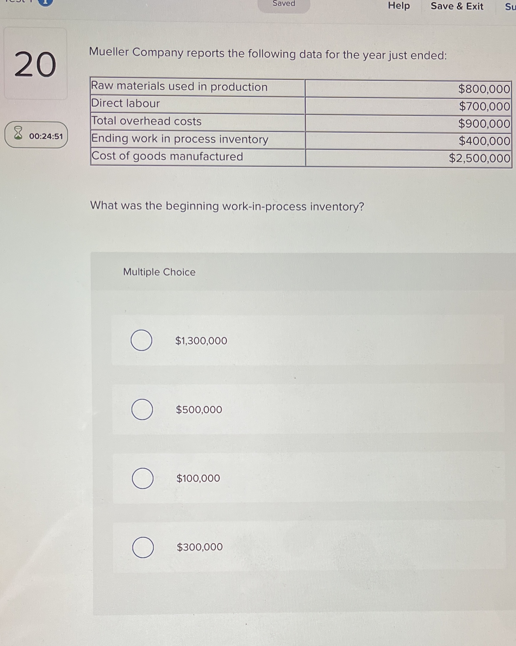  Saved Help Save & Exit SL 20 Mueller Company reports the