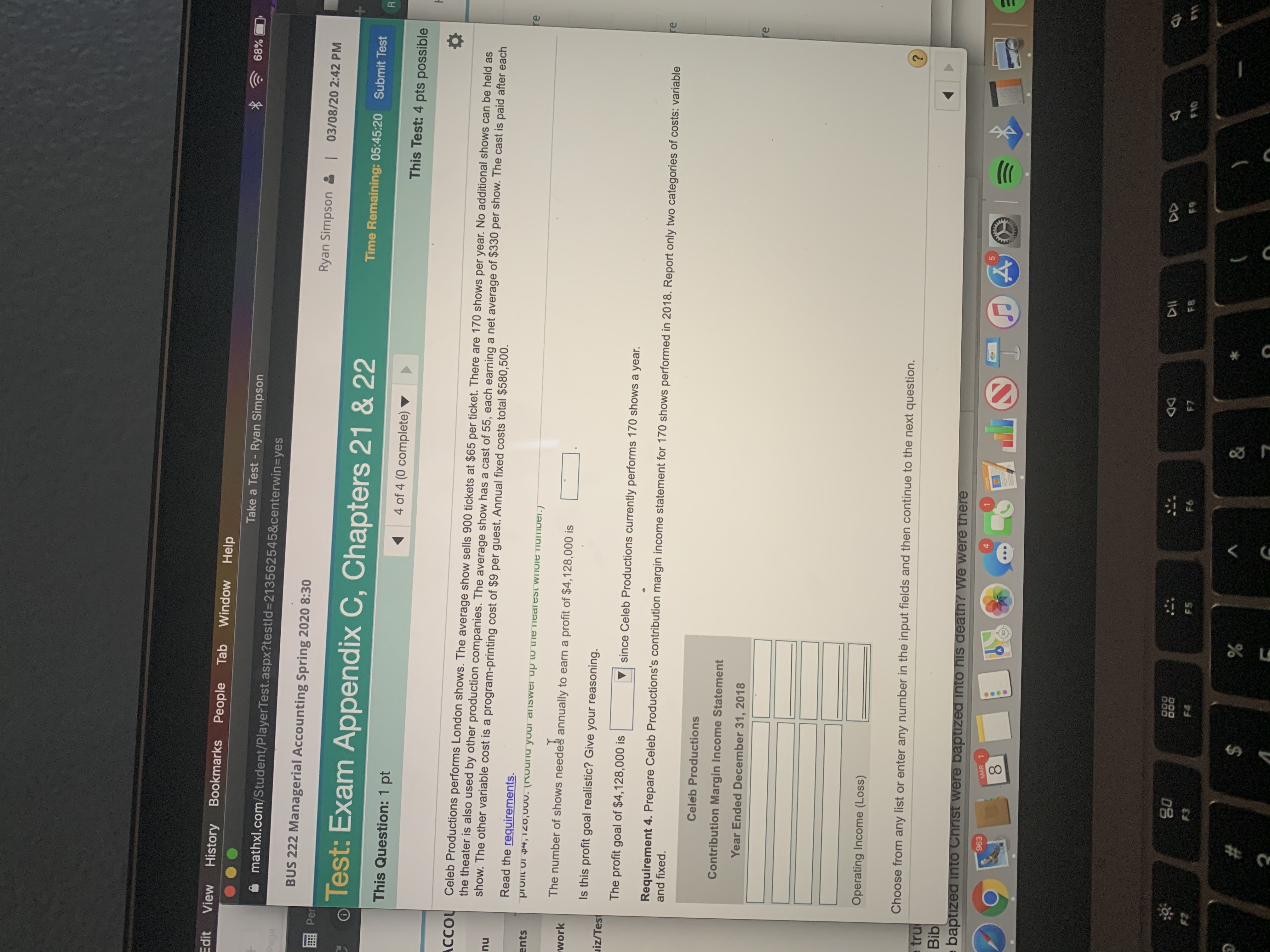 Managerial Accounting Spring 2020 8:30 EEEE Pe Ryan Simpson & | 03/08/20