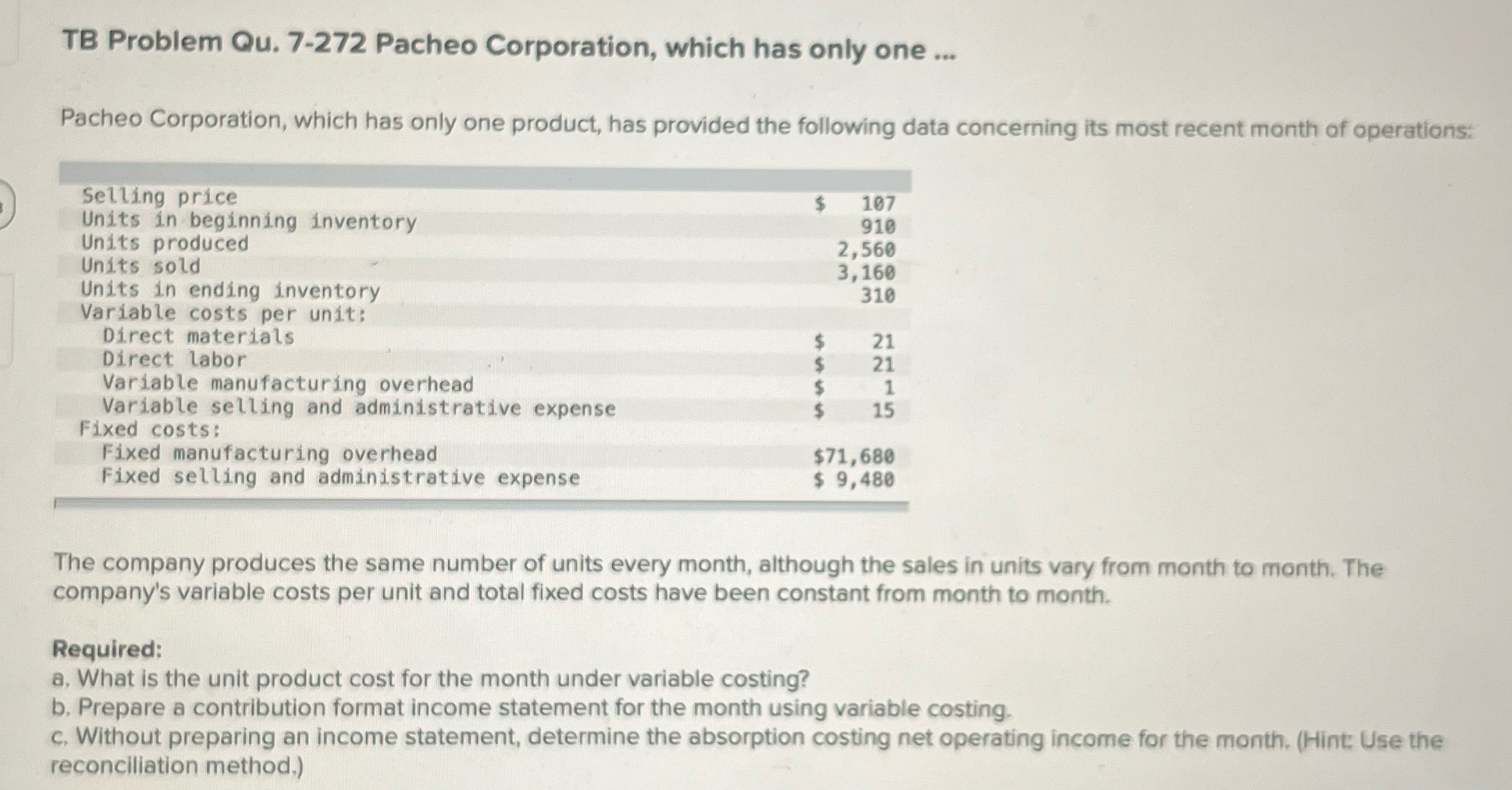 Please please help!!!! ASAP! Thank you so much!!! TB Problem Qu. 7-272