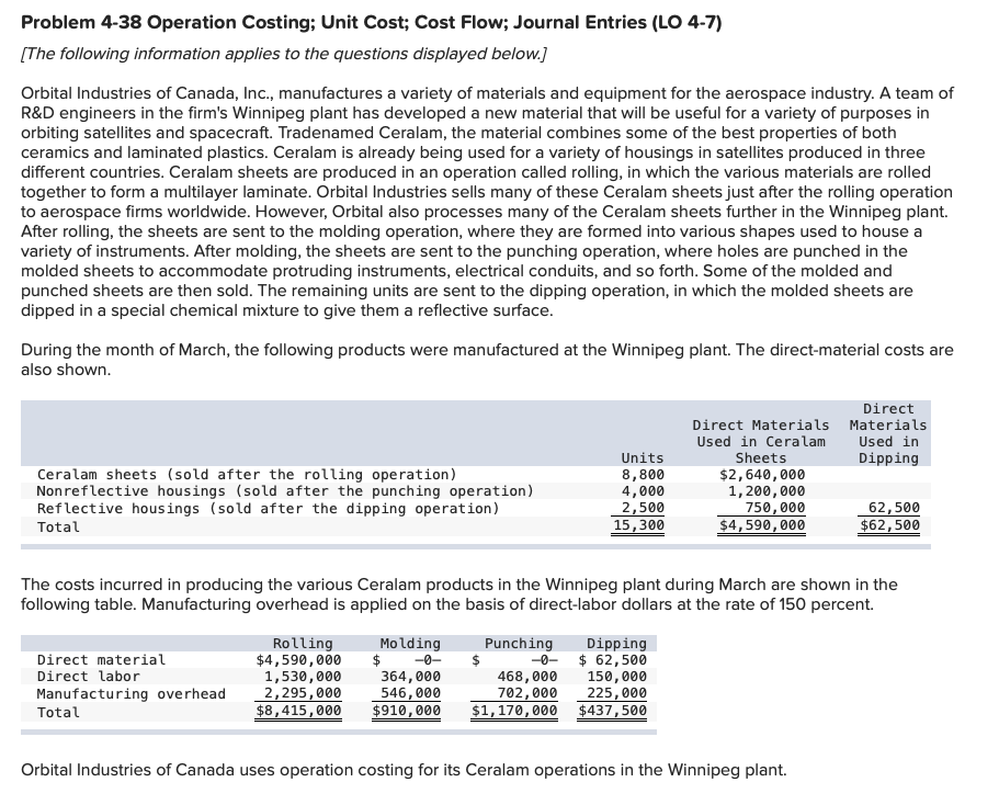 Problem 4-33 Operation Costing; Unit Cost; Cost Flow; Journal Entries {LO