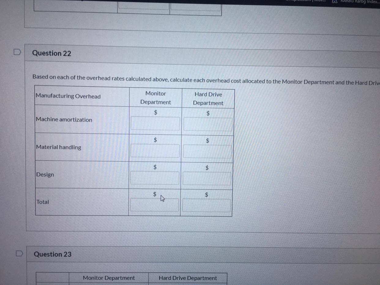 Questions 19 - 23. Cotel Ltd., manufactures computer monitors and hard drives.