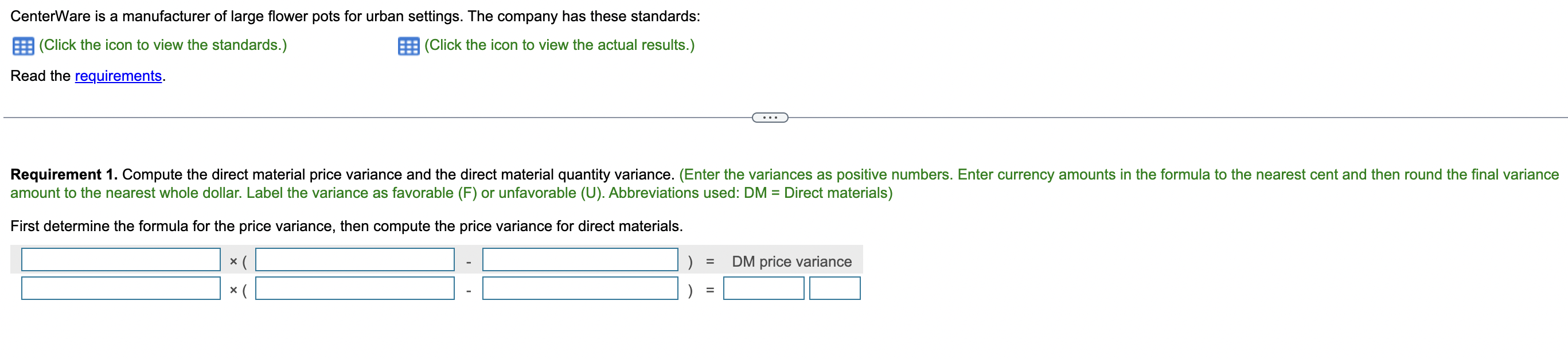 icon to Requirements d the requirements. 1. Compute the direct material price