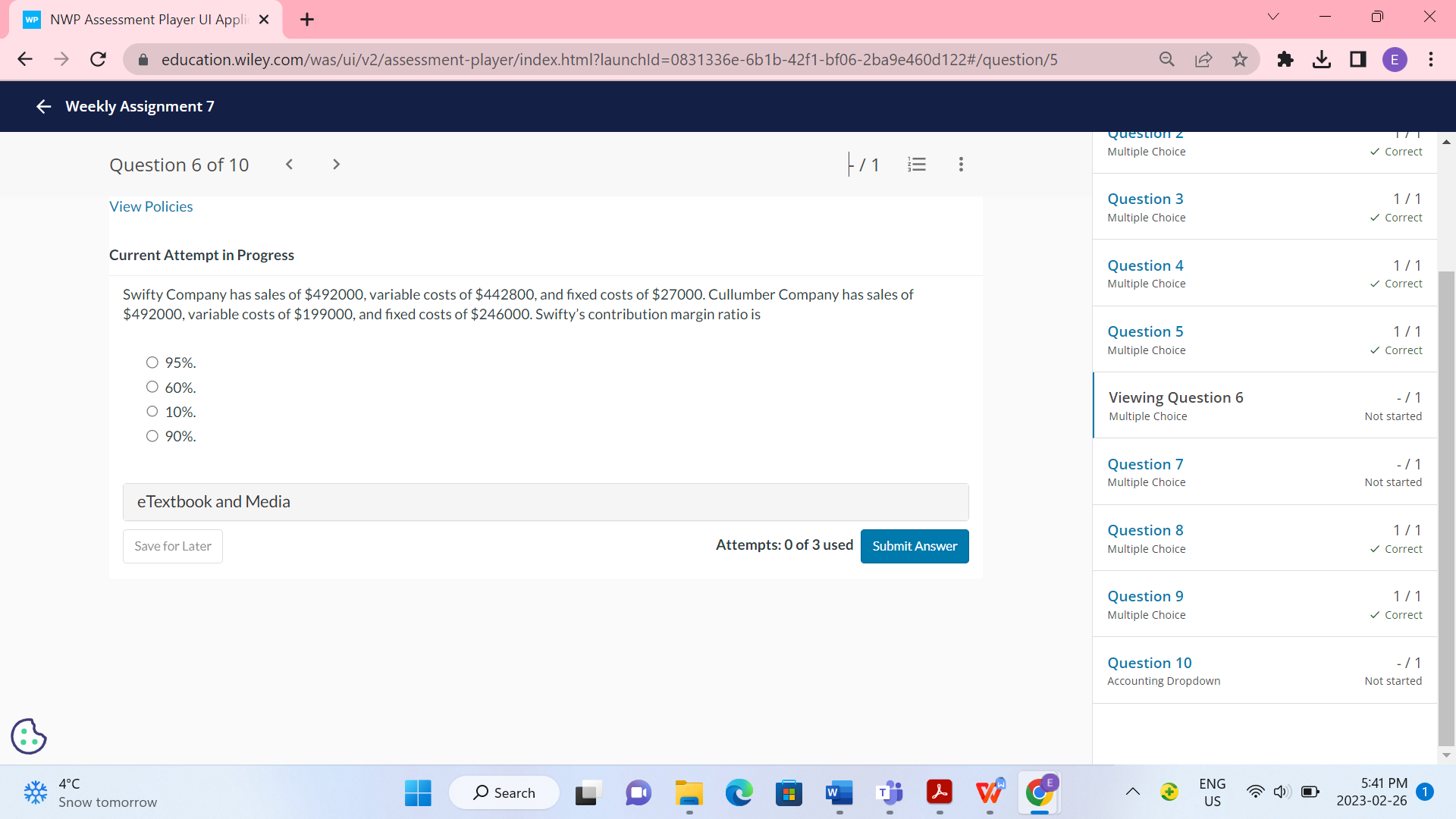 NWP Assessment Player Ul AppL X + C education.wiley.com/was/ui/v2/assessment-player/index.html?launchld Weekly Assignment 7