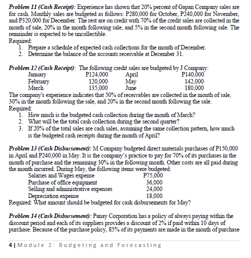  Problem 11 (Cash Receipt): Experience has shown that 20% percent of