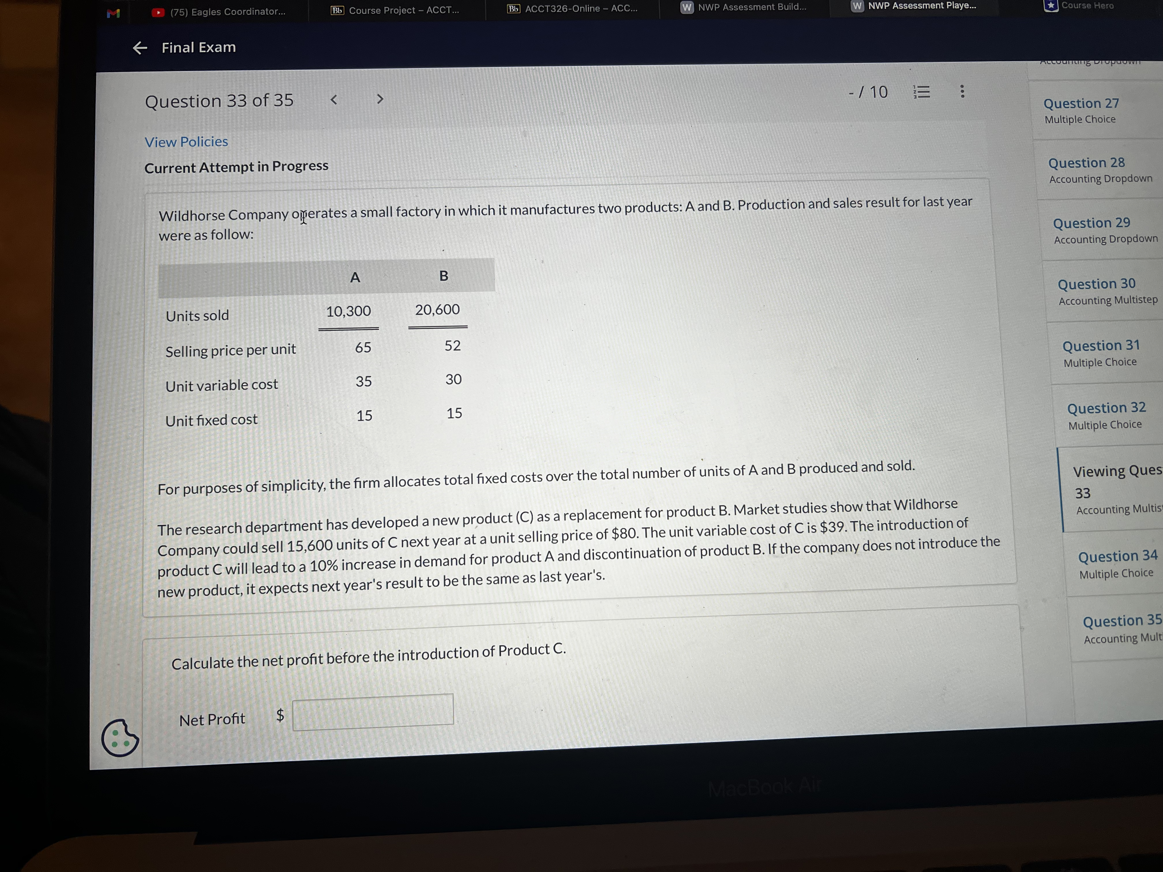 ACCT326-Online - ACC... W NWP Assessment Build... W NWP Assessment Playe. Course