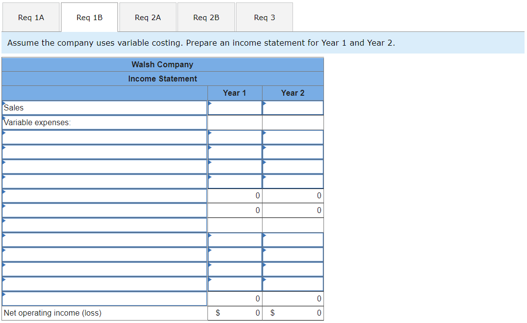 the company uses variable costing. Compute the unit product cost for year