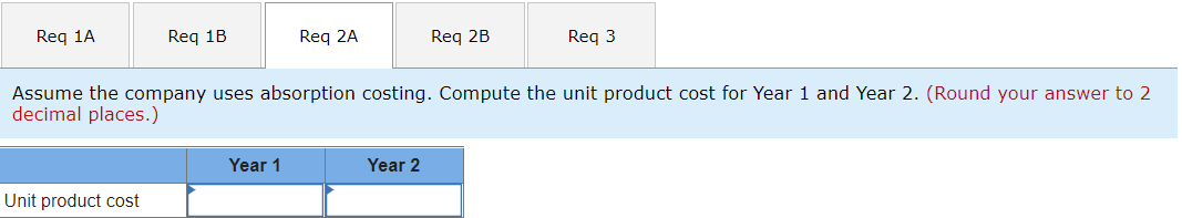 1 and year 2. Year 1 Year 2 Unit product costReq 1A